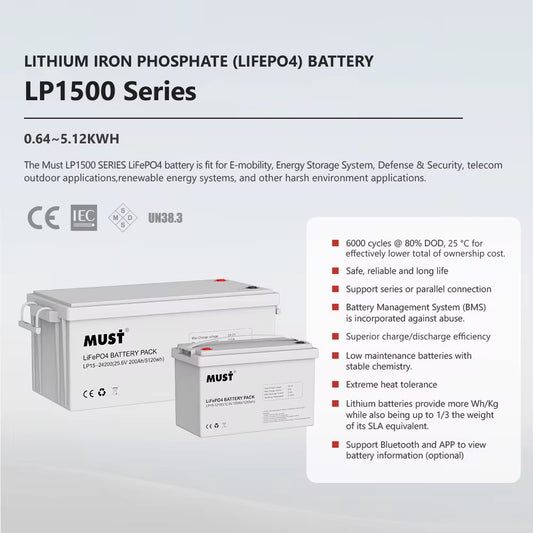 MUST Lithium IRON Phosphate Battery (LiFePO4) LP15-12150, 12.8V, 150AH