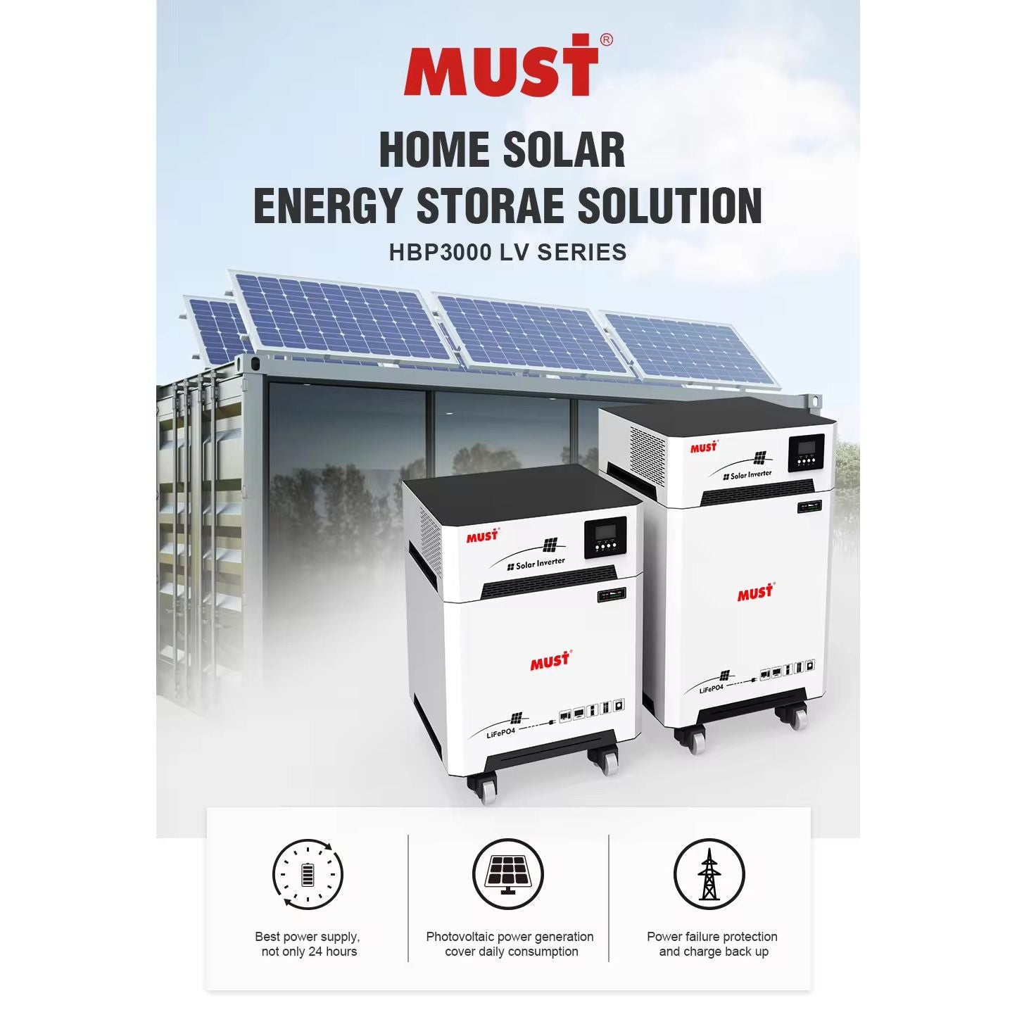 MUST Lithium IRON Phosphate Battery (LiFePO4) LP16-24200, 25.6V, 200AH