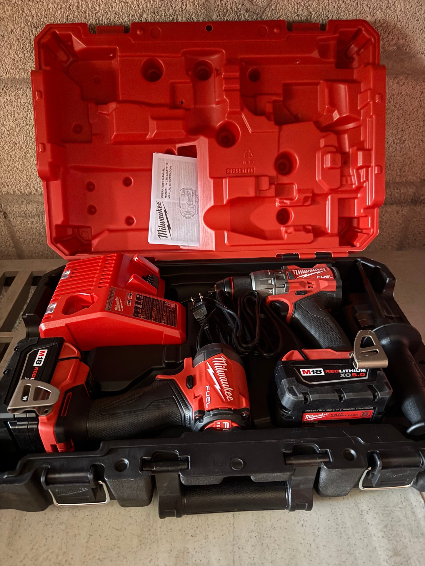 Open box- Milwaukee 3697-22 M18 FUEL Brushless Hammer Drill + Impact Driver Kit