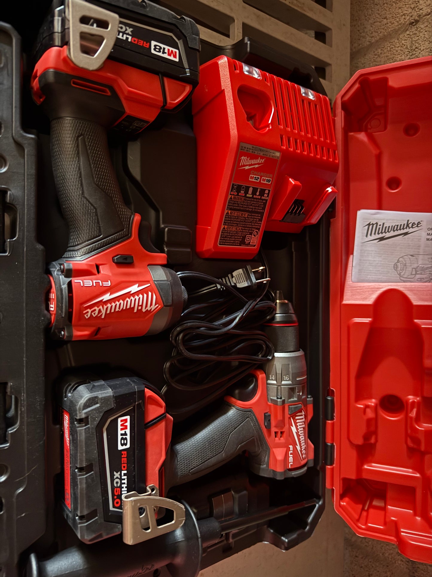 Open box- Milwaukee 3697-22 M18 FUEL Brushless Hammer Drill + Impact Driver Kit