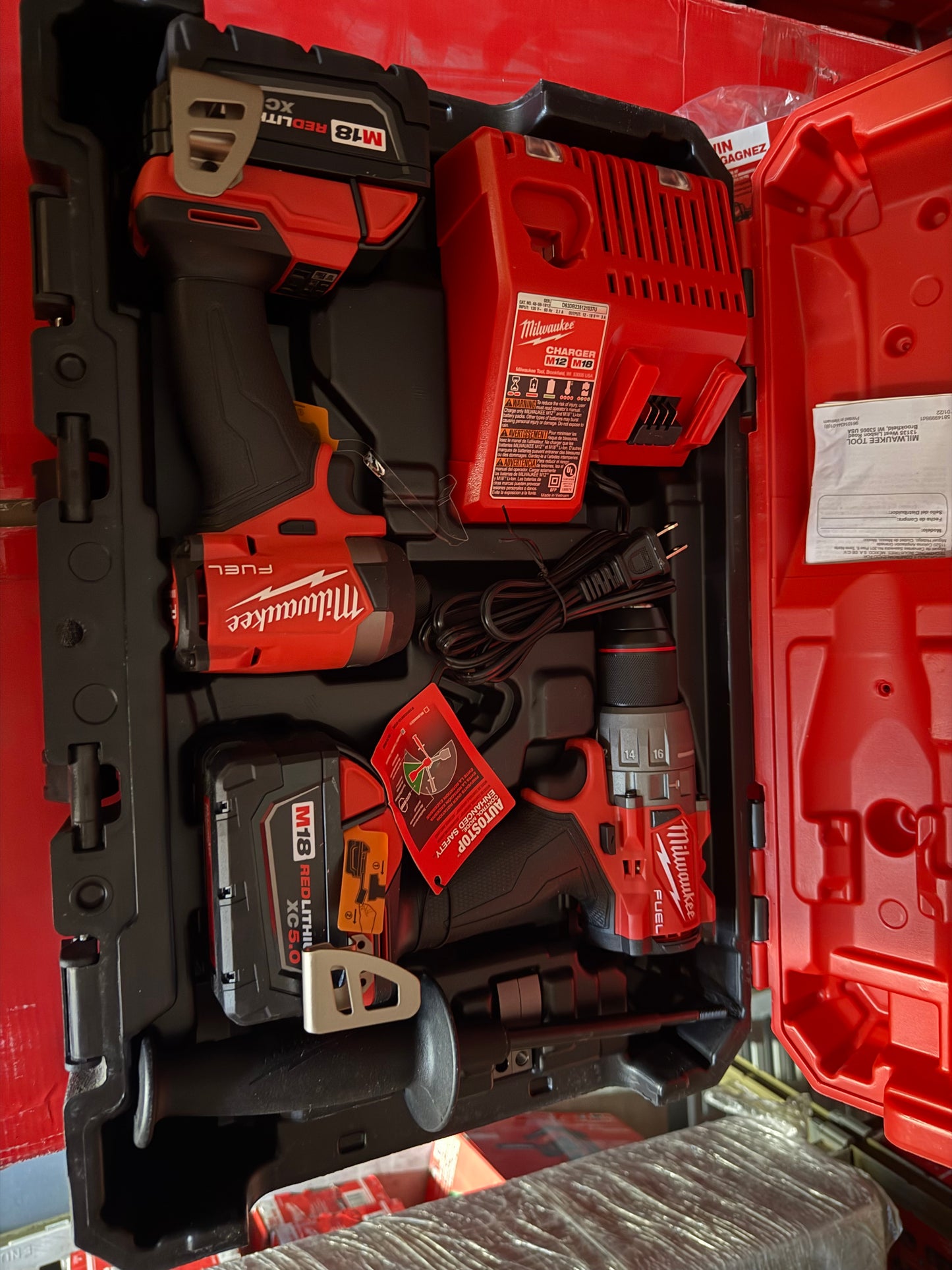 Open box- Milwaukee 3697-22 M18 FUEL Brushless Hammer Drill + Impact Driver Kit