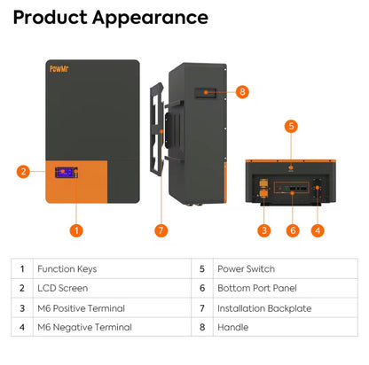 POW MR- POW-LIO48100-16S Wall-mounted Lithium Battery 51.2 V, 100AH (5.12 KWah)